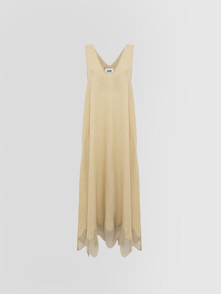 LONG DRESS IN LINEN WITH TRIM