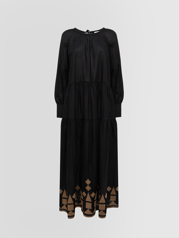CREW NECK DRESS IN EMBROIDERED MUSLIN