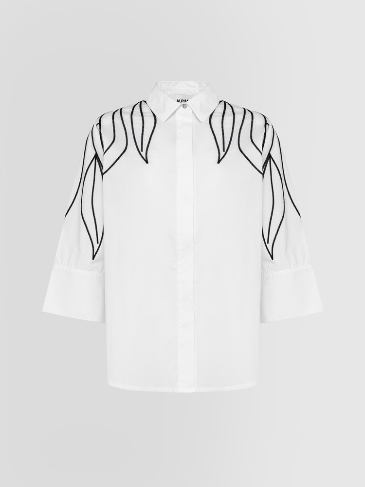 SHIRT IN POPLIN WITH EMBROIDERY LEAF
