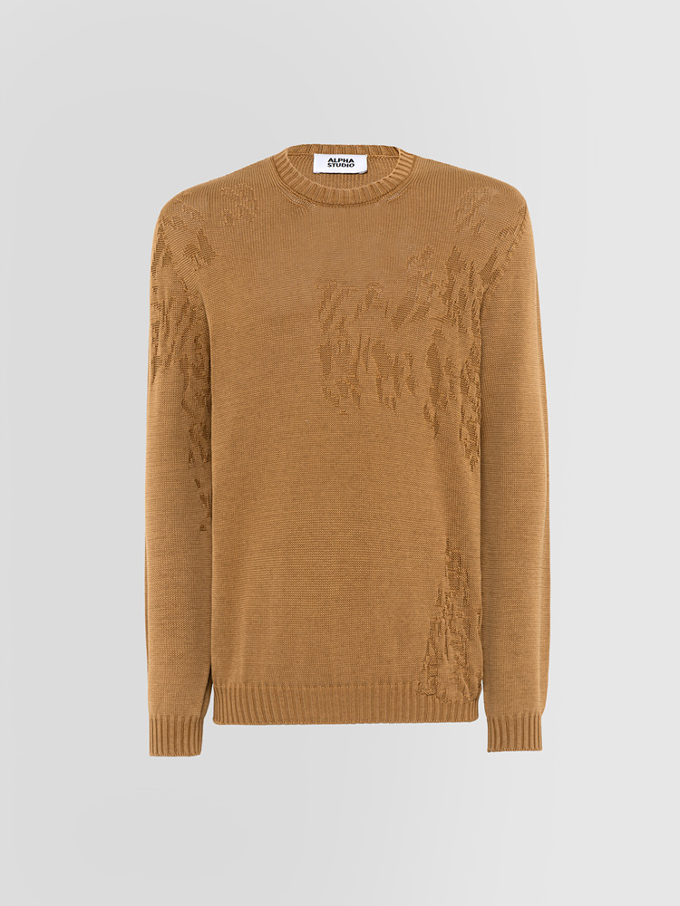 FULLY-FASHIONED EMBOSSED STITCH CREW NECK SWEATER