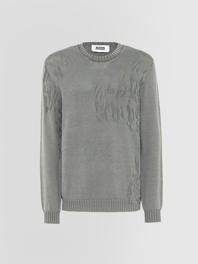 FULLY-FASHIONED EMBOSSED STITCH CREW NECK SWEATER