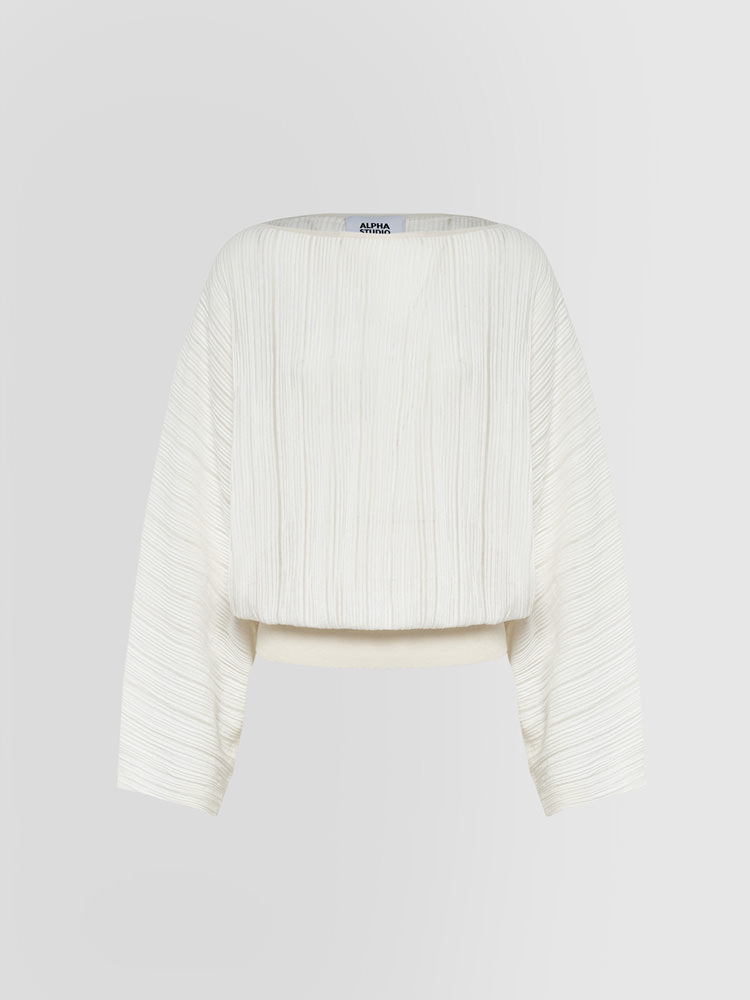 PLEATED TRICOT BOAT NECK SWEATER