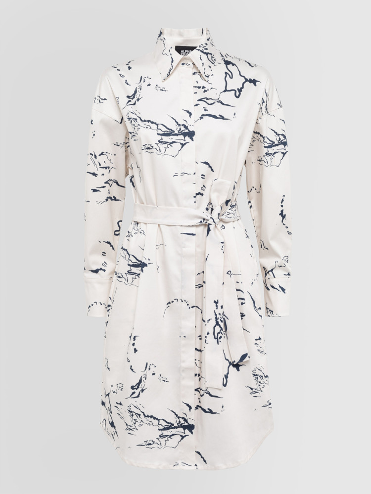 PRINTED COTTON SATIN CHEMISIER DRESS M/L 