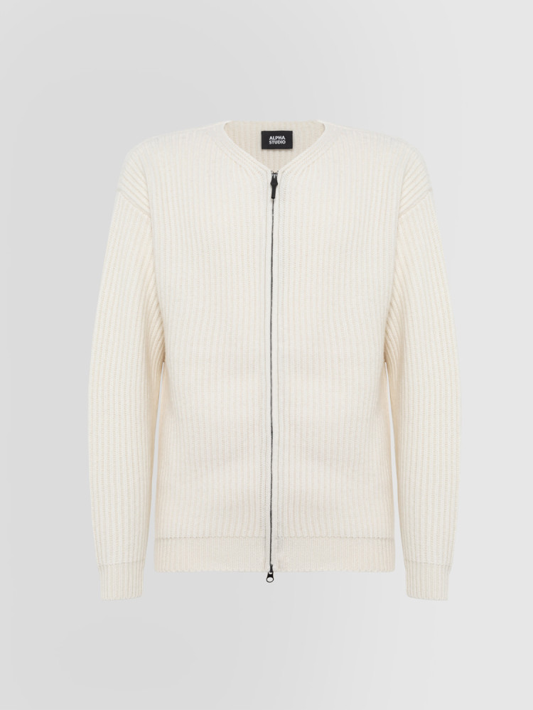 FISHERMAN’S RIB STITCH BLOUSON IN CASHMERE AND WOOL