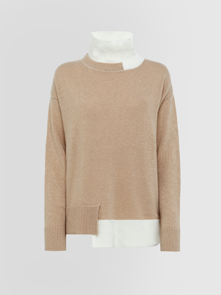 BI COLOR HIGH NECK SWEATER WITH INLAYS 