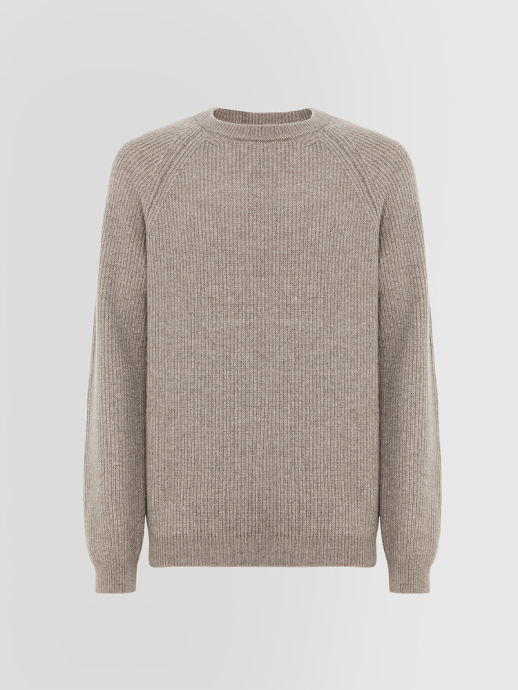 CREW NECK SWEATER IN FISHERMAN’S RIB STITCH CASHMERE