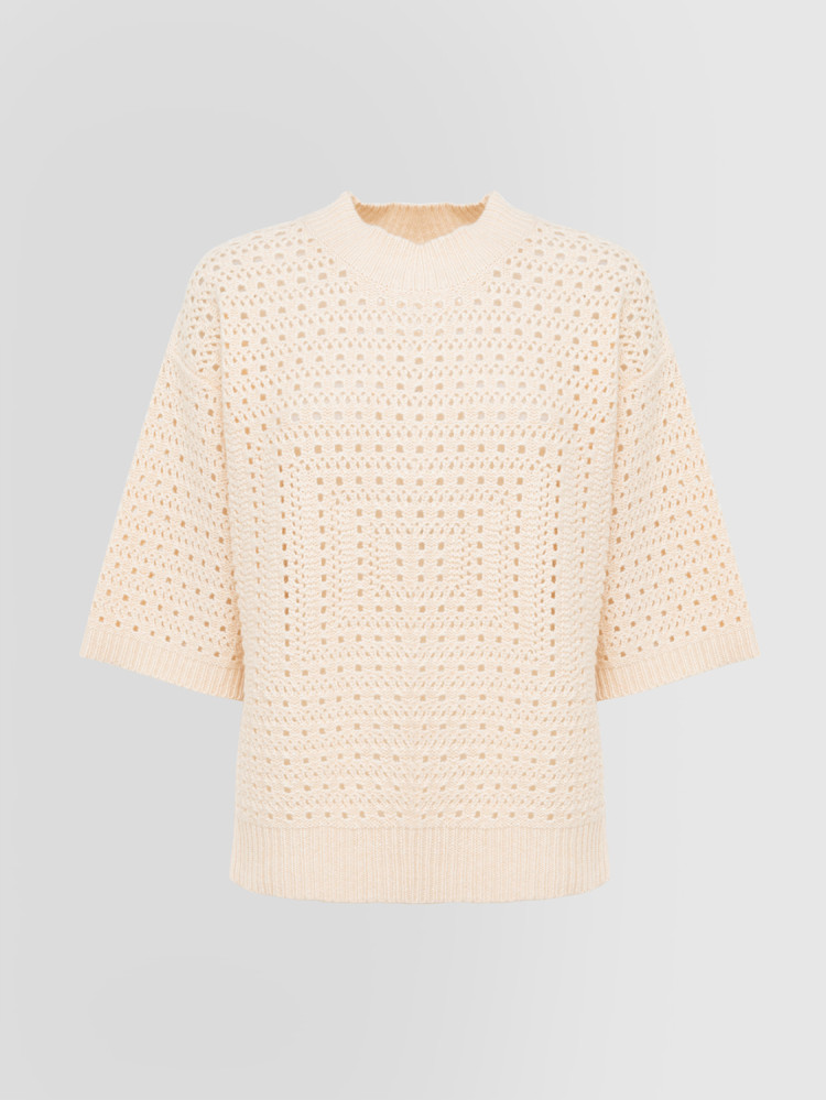 PERFORATED KNIT CREW NECK SWEATER 