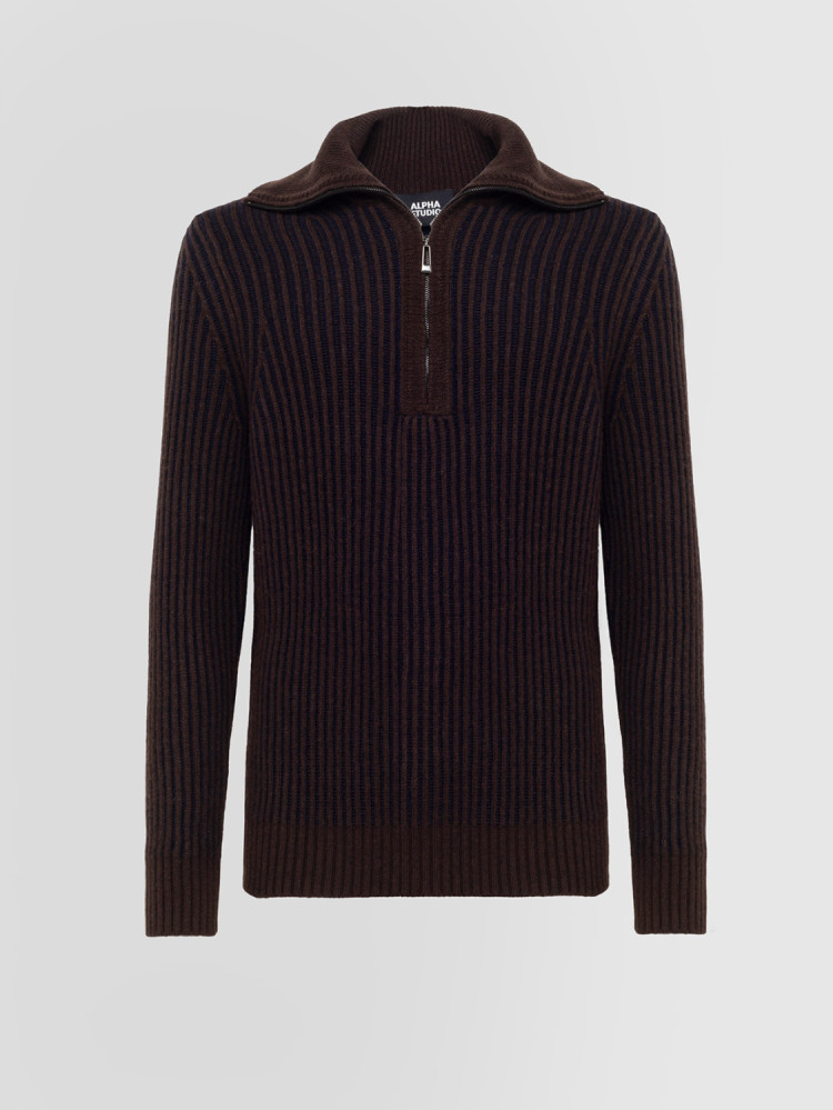 GRANDAD NECK SWEATER IN VANISE CASHMERE AND WOOL