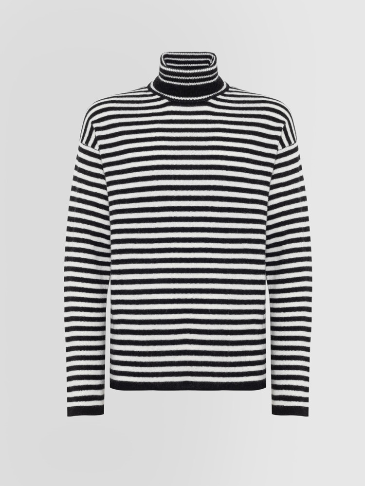 STRIPED GRANDAD NECK SWEATER IN CASHMERE AND WOOL