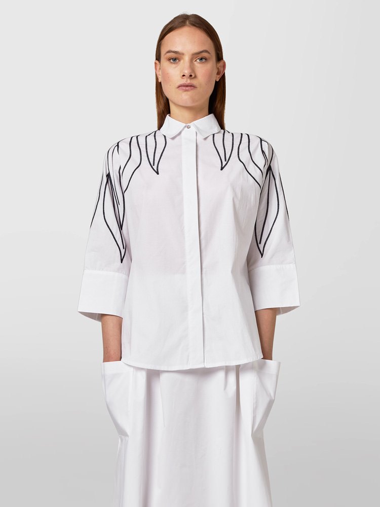 SHIRT IN POPLIN WITH EMBROIDERY LEAF